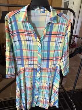 WinWin Pastel Plaid Midi Dress in Blue, Yellow, Green, Coral 0058